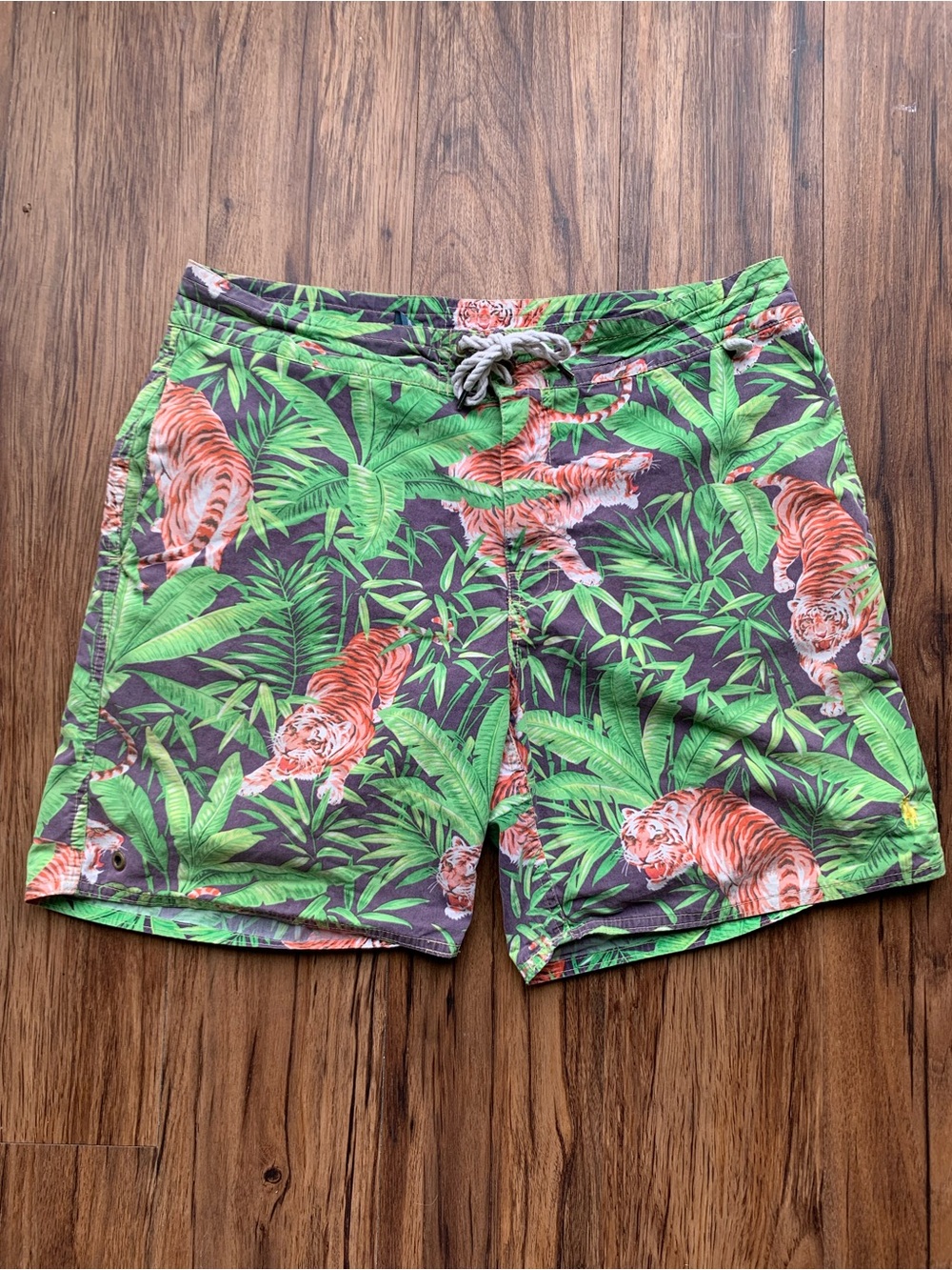 Vintage POLO RALPH LAUREN Palm Island Tiger Print Men's Board Swim Shorts 34
